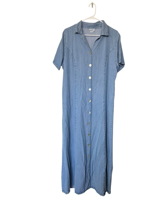 Zoofan Dresses & Skirts - Light Blue Denim Button-Front Maxi Dress with Short Sleeves